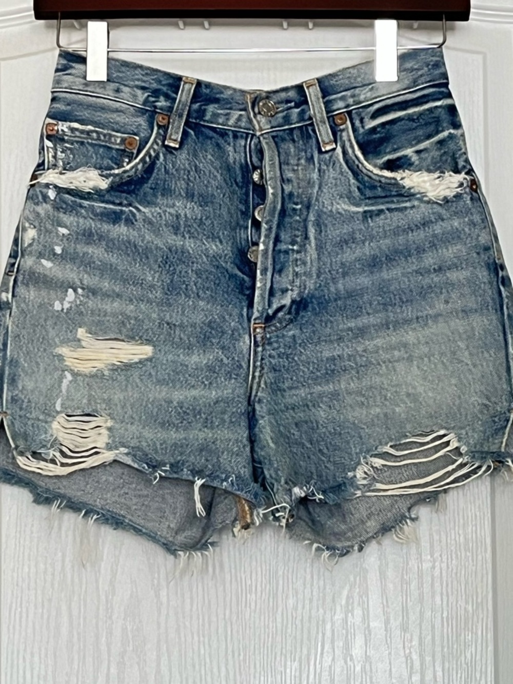 AGOLDE Dee Ultra High Rise Distressed Denim Shorts Riccochet 24 Vintage Inspired